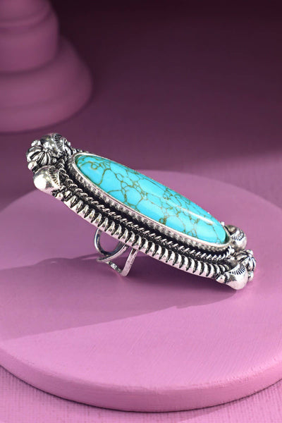 Western Long Oval Turquoise Cuff Ring