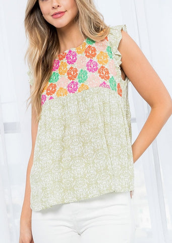 THML Simply Sage Embroidered Top