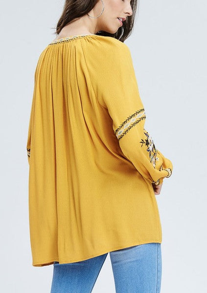 Golden Hour Floral Embroidered Sleeve Top
