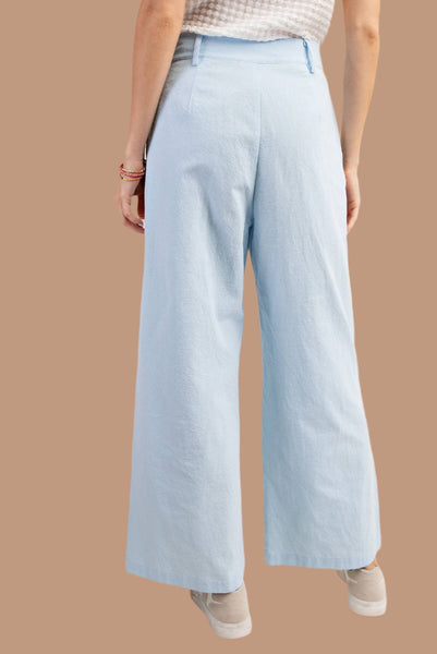 Baby Blue Linen High Rise Wide Leg Pants