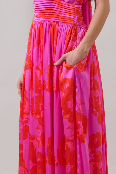 Lailah Floral Halter Maxi Dress in Magenta with Red Flowers