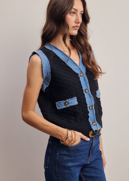 Hello Darlin' Denim Trim Knit Vest