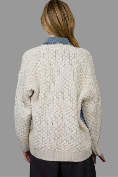 Mixed Media Cable Knit Denim Trim Jacket