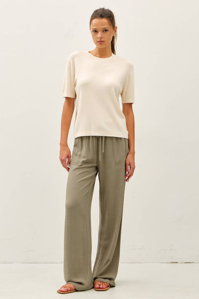 CASHMERE BLENDED SHORT SLEEVE SWEATER  : SLATE BLUE / L