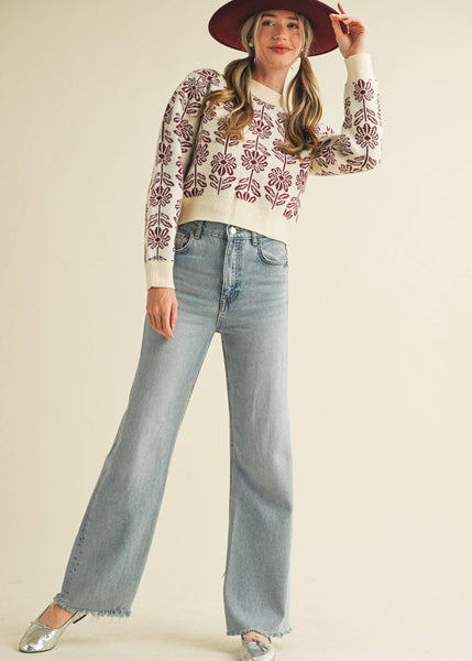Floral Pattern Knit Sweater