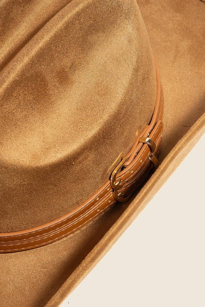 Double Belt Faux Suede Cowboy Hat: IV