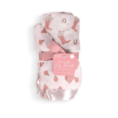 Reversible Baby Blanket Bloomin' Cowboy Boot with satin trim