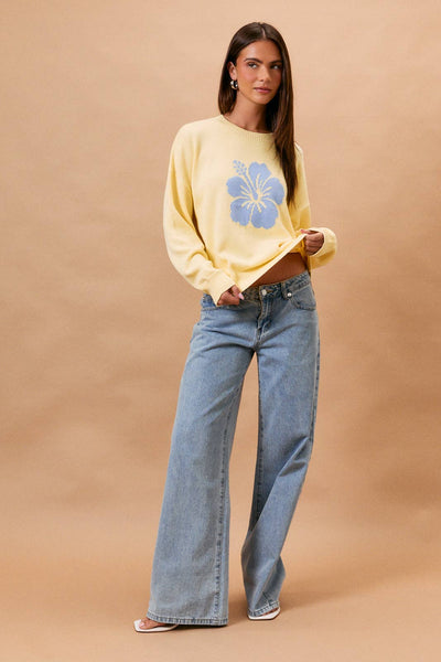 Hawaiian Style Hibiscus Graphic Sweater