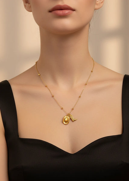 Western Gold Plated Necklace Jewelry Boot and Cowboy