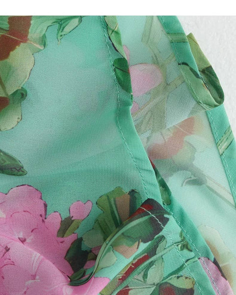Green Floral Button‑Front Maxi Dress