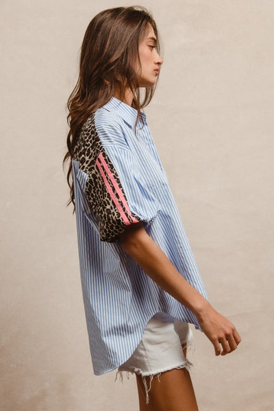 Business in the Front Party in the Back Striped Leopard Print Shirt
