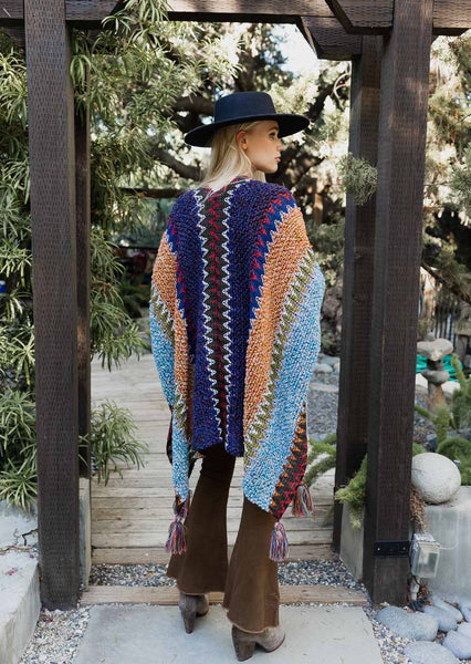 Colorful Crochet Patterned Ruana in Indigo