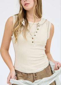 Henley Tank Top in Tan