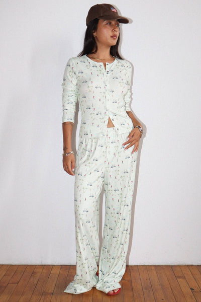 Golf Print Button Cardigan : Apple Green / L