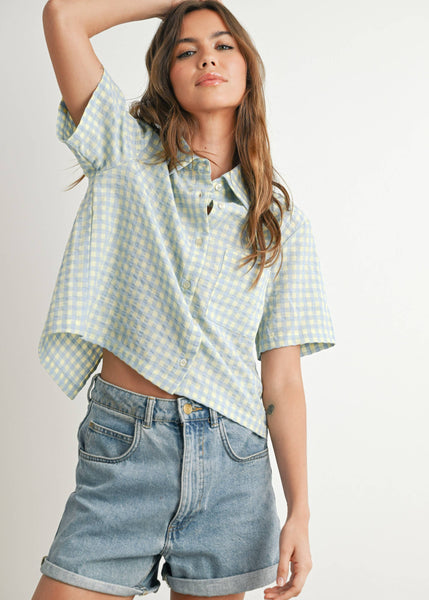 Gingham Checkered Open Tie-Back Cropped Top