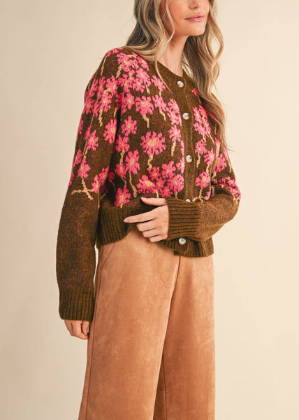 Cheery Floral Knit Cardigan Sweater