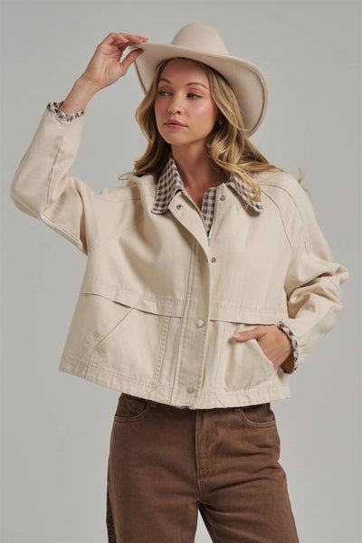 VINTAGE OXFORD CANVAS TWILL FALL JACKET_JLT00253-01: OLIVE/OATMEAL / S-M-L(2-2-2)