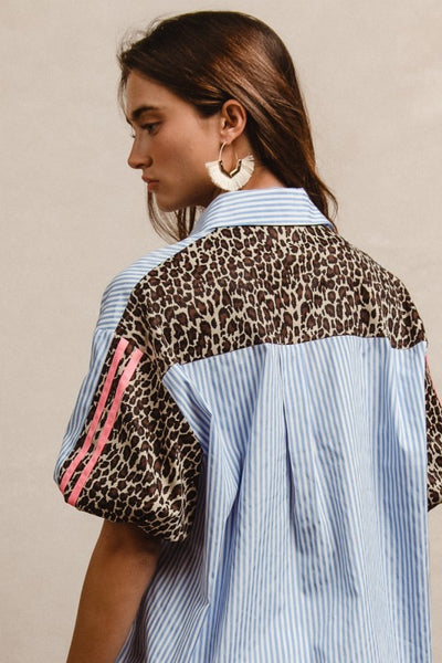 Business in the Front Party in the Back Striped Leopard Print Shirt