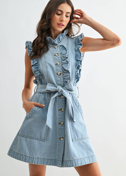 Ruffle Detail Denim Dress