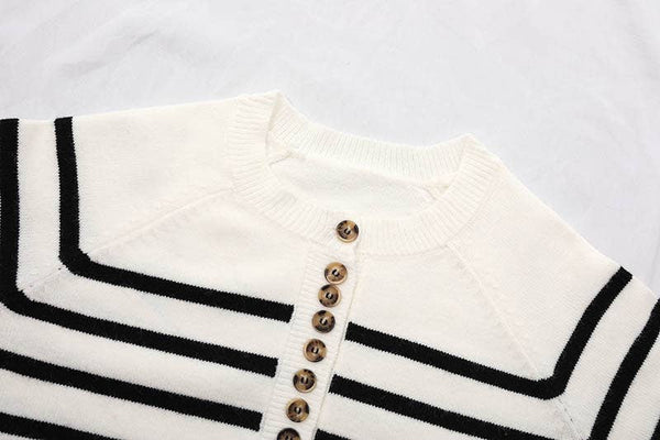 Quarter Button Up Striped Sweater ~ FINAL SALE