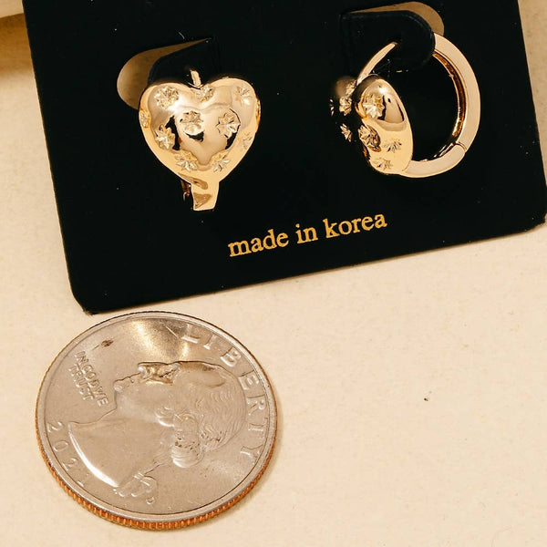 Cz Studded Heart Hoop Earrings in gold