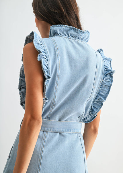 Ruffle Detail Denim Dress