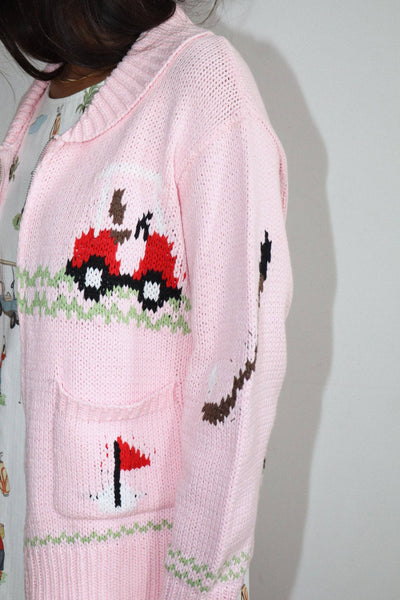 Hole In One Intarsia Zip Sweater : Green / S