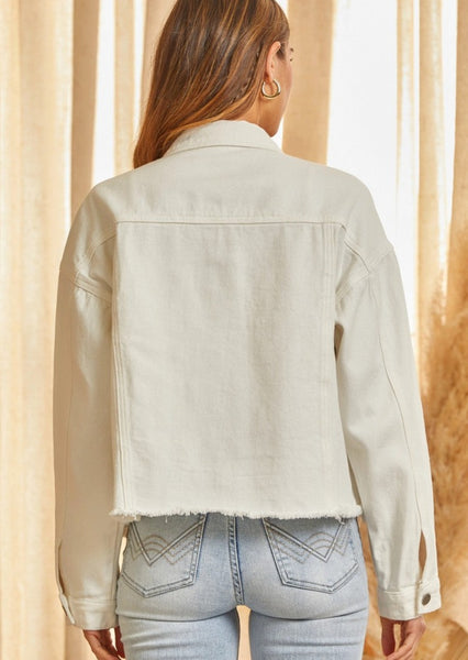 Ivory Rhinestone Detail Denim Jacket