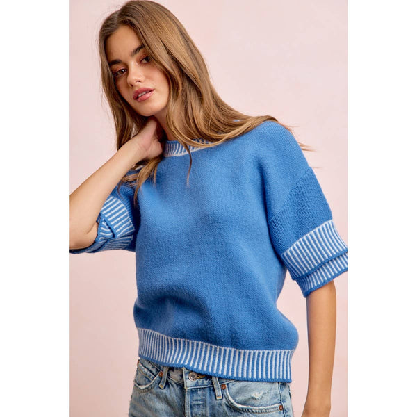 Blue Knit Double Sleeve Top
