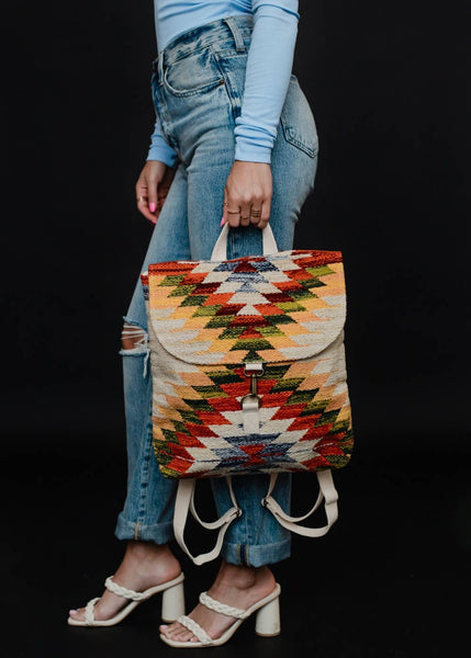 Tan & Multicolored Aztec Backpack