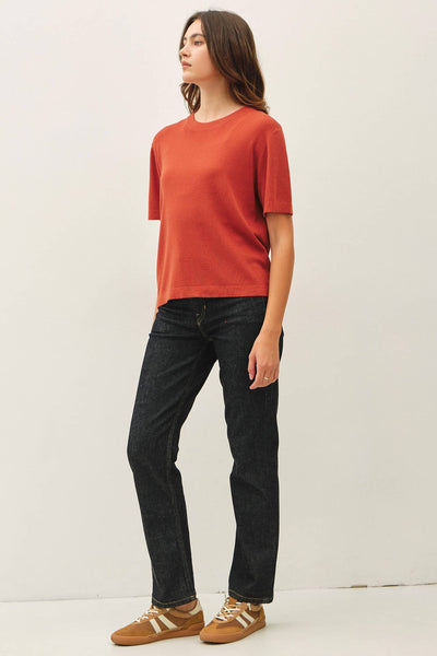 CASHMERE BLENDED SHORT SLEEVE SWEATER  : SLATE BLUE / L