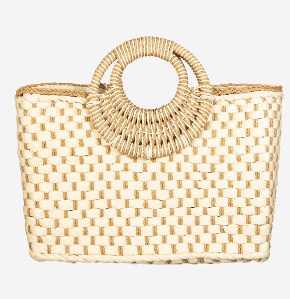 Basket Weave Rectangle Bag Come in Tan and Ivory