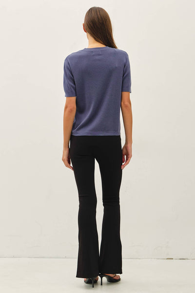 CASHMERE BLENDED SHORT SLEEVE SWEATER  : SLATE BLUE / L