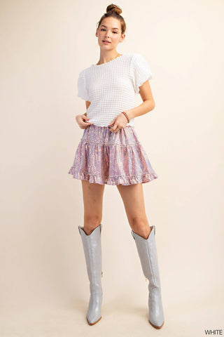 White Textured Puff Sleeve Top