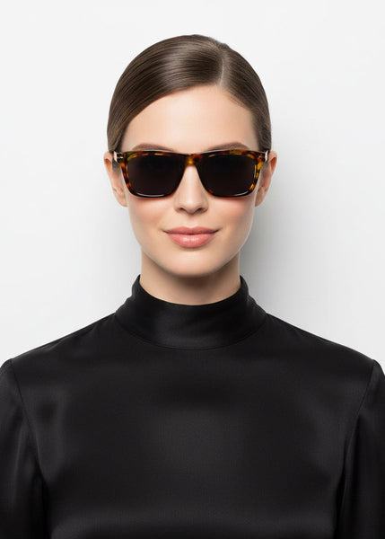OXFORD - Square Horn Rimmed Sunglasses Metal Accent Tortoise Shell Smoke