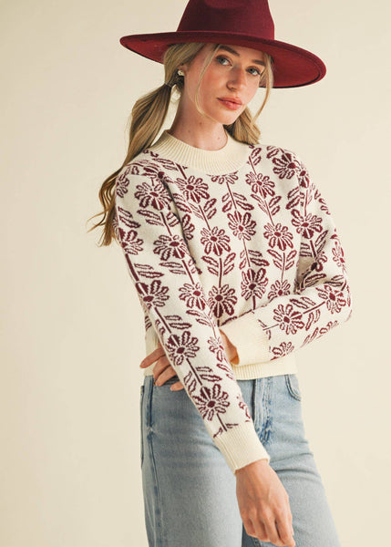 Floral Pattern Knit Sweater