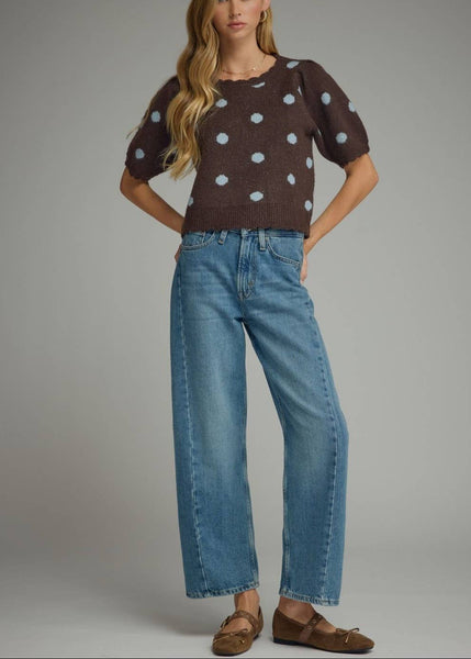 Polka Dot Puff Sleeve Sweater