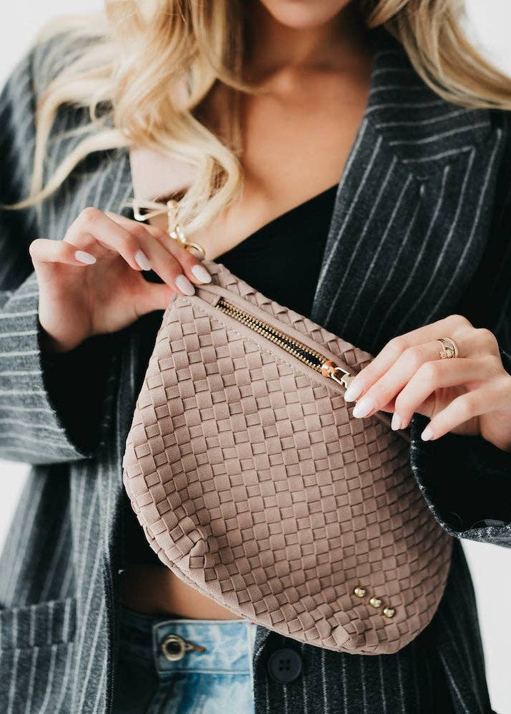 Faux Suede Westlyn Woven Crossbody Sling Bag