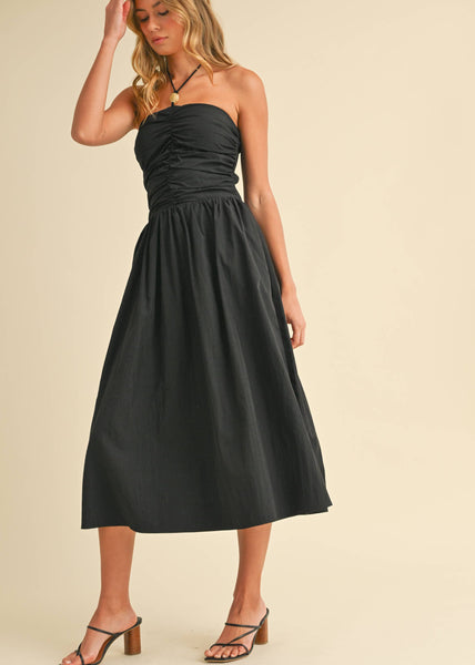 Black to Basics Halter Midi Dress with Stone Detail