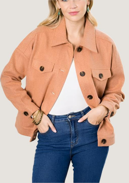 Light Pumpkin Brushed Twill Button Down Jacket~ FINAL SALE