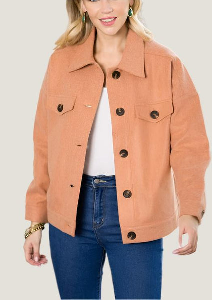 Light Pumpkin Brushed Twill Button Down Jacket~ FINAL SALE