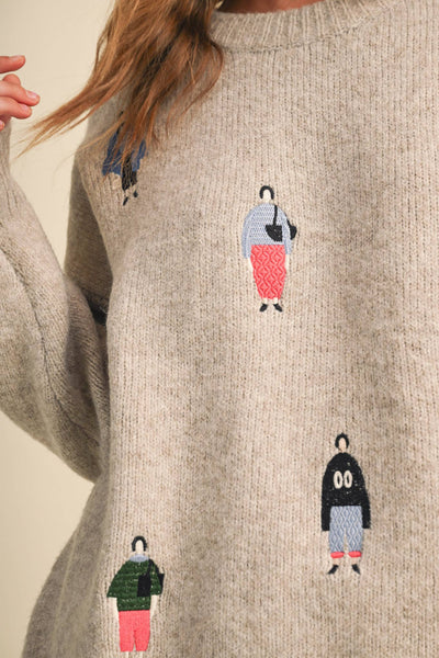 Super Soft Embroidered Sweater in Oatmeal