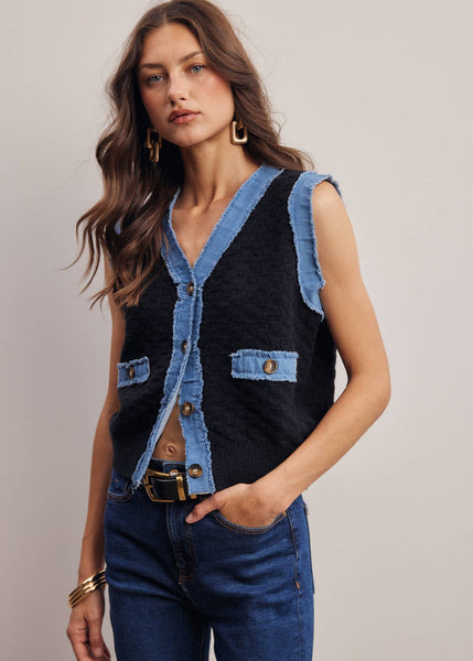Hello Darlin' Denim Trim Knit Vest