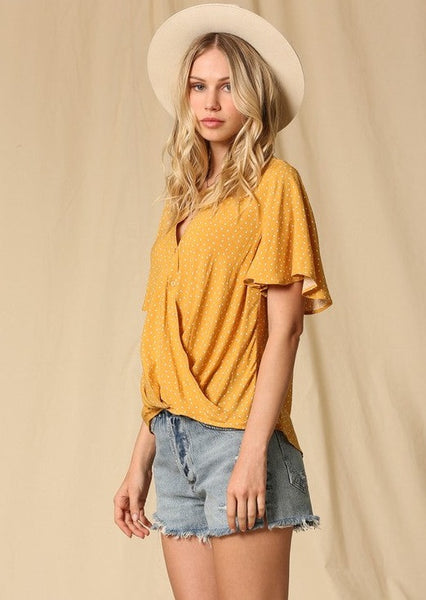 Mustard Polka Dot Front Twist Top