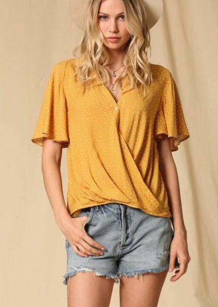 Mustard Polka Dot Front Twist Top