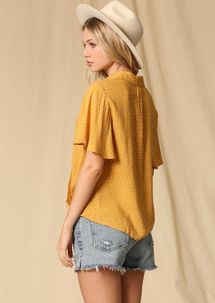 Mustard Polka Dot Front Twist Top