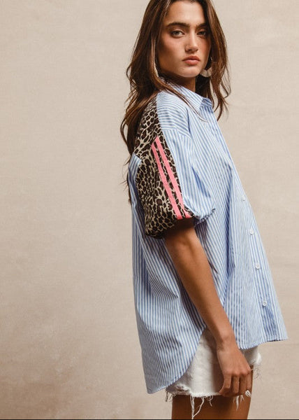 Business in the Front Party in the Back Striped Leopard Print Shirt