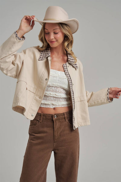 VINTAGE OXFORD CANVAS TWILL FALL JACKET_JLT00253-01: OLIVE/OATMEAL / S-M-L(2-2-2)