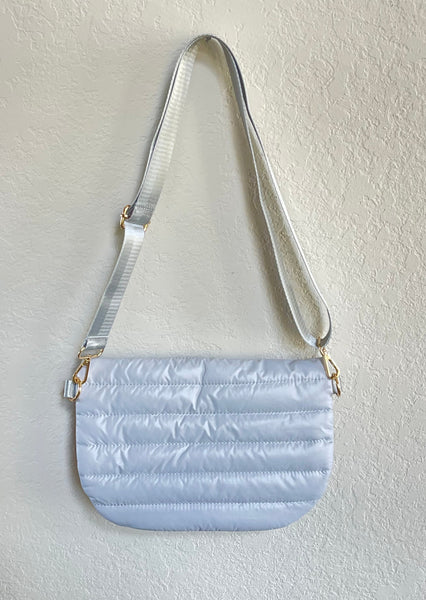 Jolie Puffer Belt Sling Bag in Light Gray