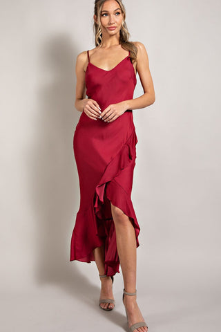 Burgundy Ruffle Hem Dress